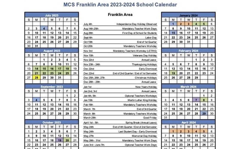 2023 24 school calendars approved The Franklin Press Franklin North